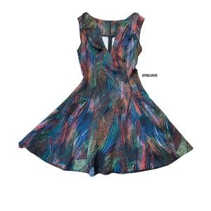 Guess Los Angeles Rendered Vivid Print V Neck Sleeveless Flare Dress Size XS